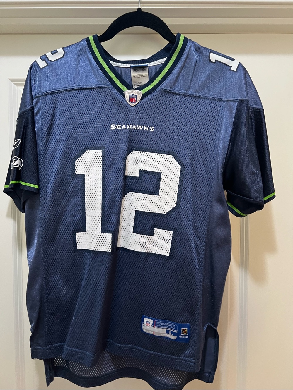 Reebok Navy and Lime Seahawks #12 Football Jersey